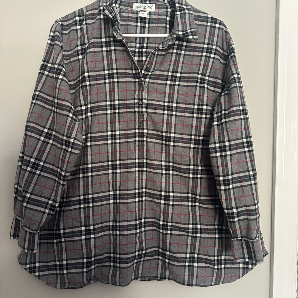 Coldwater Creek Gray and Red Plaid Shirt